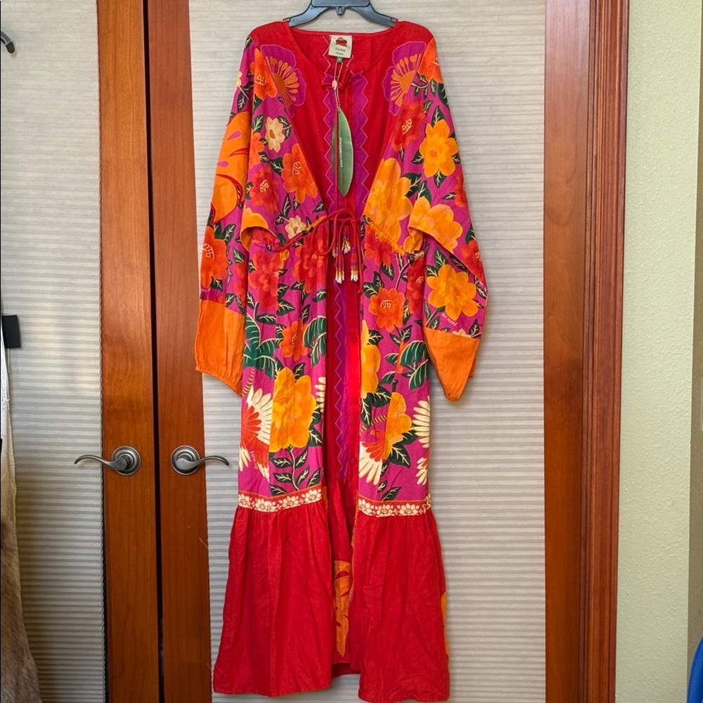 NWT Farm Rio Sunset Patchwork Maxi Dress in a red/orange multi-color size medium - Picture 3 of 14